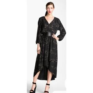 Rebecca Taylor Aristotle Print Faux Wrap Silk Dress Size 0